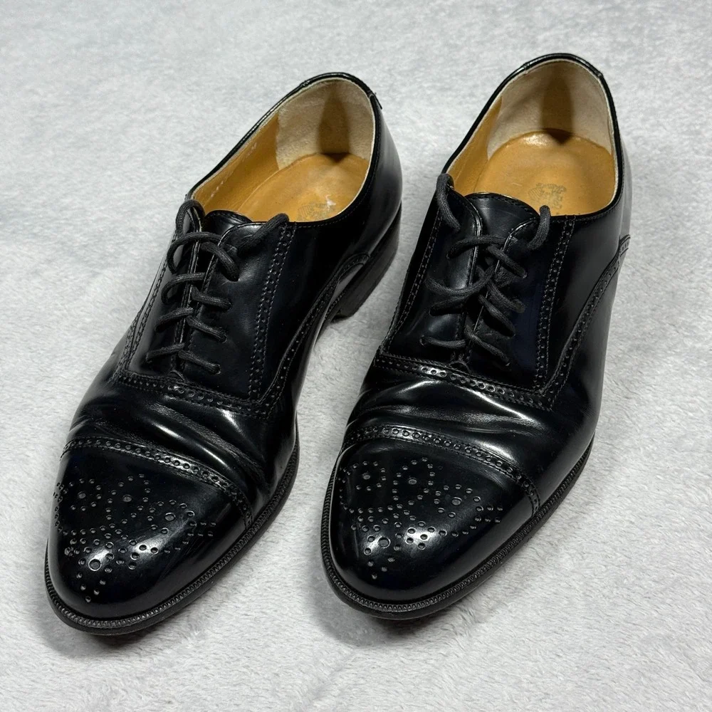 Caporicci Oxford‎ Shoes Mens 7.5 Black Italian Leather Brogue Cap Toe 51148